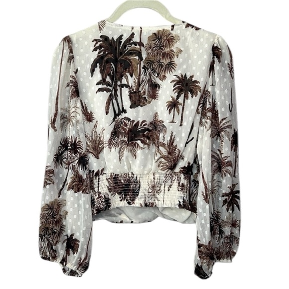 Joie Desert Palm Tree Faux Wrap Long Sleeve Crop Blouse Size S - Picture 3 of 9